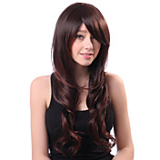 Capless Long Brown Curly Hitzebeständige Fiber Side Bang Perücken