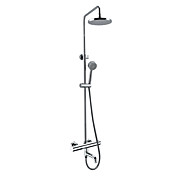 Thermostatic Contemporary Wall Mount Chrome Finish Shower Faucet with 8 Inch Shower Head and Hand Shower
