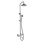 Thermostatic Wall Mount Chrome Finish Contemporary Shower Faucet with 8 Inch Shower Head and Hand Shower