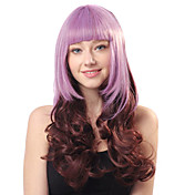 Lolita Wave Wig Inspired by Zipper Blunt-cut Purple and Brown Mixed Color 65cm Punk