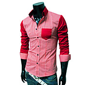 Men's Cheap Organic Cotton Long Sleeve Chequer Print Shirt(Assorted Colors And Sizes)