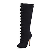 Leatherette Stiletto Heel Knee High Boots With Ruffles Party / Evening Shoes