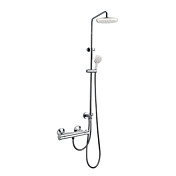 Contemporary Wall Mount Thermostatic Chrome Finish Shower Faucet with 8 Inch Shower Head and Hand Shower