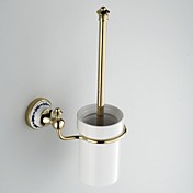 Ceramic Wall Mount Golden Ti-PVD Toilet Brush Holder