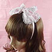 Handmade Pink Cotton White Lace 23cm Bow Sweet Lolita Headband