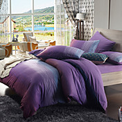 4pcs morden lila Flanellstreifen Bettbezug Set
