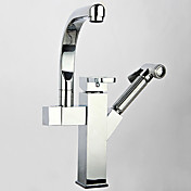 Contemporary Single Handle Centerset Chrome Finish Pull-out Bathroom Sink Faucet
