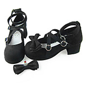 Handmade Black PU Leather 4.5cm High Heel Classic Lolita Shoes with Bow