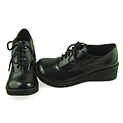 Handmade Black PU Leather 5cm Wedge School Lolita Shoes