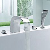 Contemporary Style Widespread Chrome Finish Stainless Steel Bathtub Faucets with Handheld Faucet