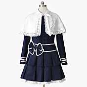 Cute Sweety Long Sleeve Short Ink Blue Cotton Sweet Lolita Dress