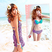 Dame Tre-piecce hætte Leopard Bikini med Bra Pads & Steel Palle