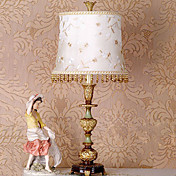 Lámpara de mesa 40W con pantalla Graceful Drum Tela y Candelabro Resina Pintura