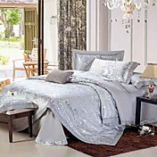 4pcs cinza floral jacquard capa de edredão de algodão conjunto