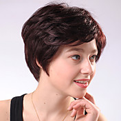 Capless Short Chocolate Brown Curly Mixed Hair Wigs Side Bang