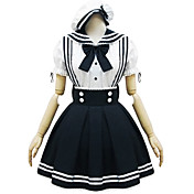 Corto de manga corta de algodón blanco y Negro Vestido Sailor Lolita