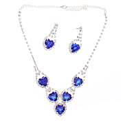 Sapphire Hjerteformede Diamond Plating Sølv Øreringe Halskæde Suits