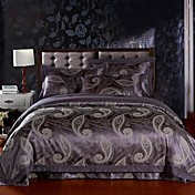 4PCS Purple Floral Jacquard Cotton Duvet Cover Set
