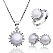 Vakre Cuprum Med Cubic Zirconia / Pearl kvinner smykker Set inkludert kjede, øredobber, ring