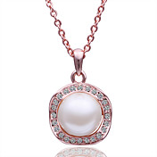 18k oro con collar de perlas / diamantes de imitación de mujer