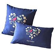 Conjunto de 2 Floral Pássaro clássico algodão / linho fronha decorativa