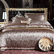 4 PCS Retro Floral Jacquard Polyester Full Duvet Cover Set
