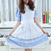 Short Sleeve Knee-length Blue and White Cotton Maid Cosplay Lolita Dress