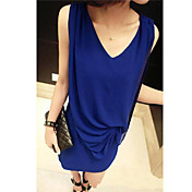 Women's Chiffon V Neck Pleated Dress
