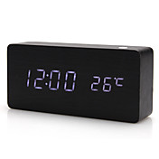 6 "Wood Style Desktop-Digital-Wecker Kalender Thermometer (Schwarz, USB/4xAAA)