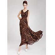 Kvinders Deep V Neck Leopard Maxi Dress
