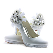 Satin Stiletto Heel Pumps With Heart Imitation Pearl Wedding Shoes (More Colors)