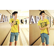 Floral uomo Stampa rotonda in cotone corta T-shirt