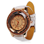Feminino cravejado de diamantes Dial Couro Banda de pulso de quartzo
