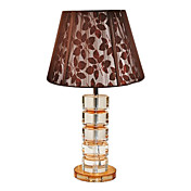40W Luz de cristal Mesa con Brown Sombra Tela floral en cromo pulido