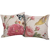 Conjunto de 2 Tampa País Pássaro Pillow algodão / linho decorativa