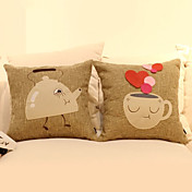 Conjunto de 2 Patchword algodão / linho Capa Louça Pillow