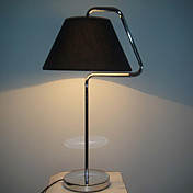 60W Artistic Modern Table Light with Fabric Shade and Chic Arc Arm in Chrome Finished