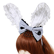 Handmade Black and White Stripe Cotton Bow Bunny Ears Classic Lolita Headband