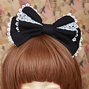 Handmade Black Cotton Bow Classic Lolita Headband with White Lace