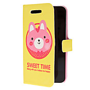 Lovely Yellow Kitten Pattern PU Leather Case for iPhone 4