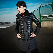 Women's Fleece Collar Tweed Splicing PU Leather Coat