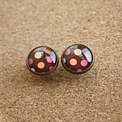 Kvinner Vintage Pink & Orange Dots Brown Round Copper Studs