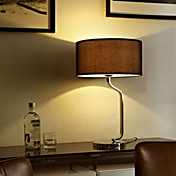 60W Artistic Table Light with Dark Color Fabric Drum Shade and Arc Arm in Chrome Finished