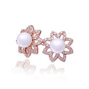 Fabulous Rose Gold/Platinum Plated Flower Cut Pearl Earrings(More Colors)