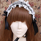 Handmade Black Cotton White Lace Maid Cosplay Lolita Headband