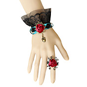 Handmade Black Organza Red Rose Retro Rococo Gothic Lolita Ring Bracelet