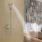 Chrome Finish Tub Faucet with Round Hand Shower (Wall Mount)