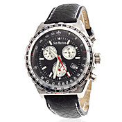 Männer Kalender Stil Mechanical Leather Analog-Armbanduhr (schwarz)
