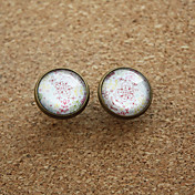 Kvinners Vintage små blomster Hvit Round Copper Studs