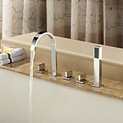 Contemporary Brass Tub Faucet with Hand Shower - Chrome Finish
